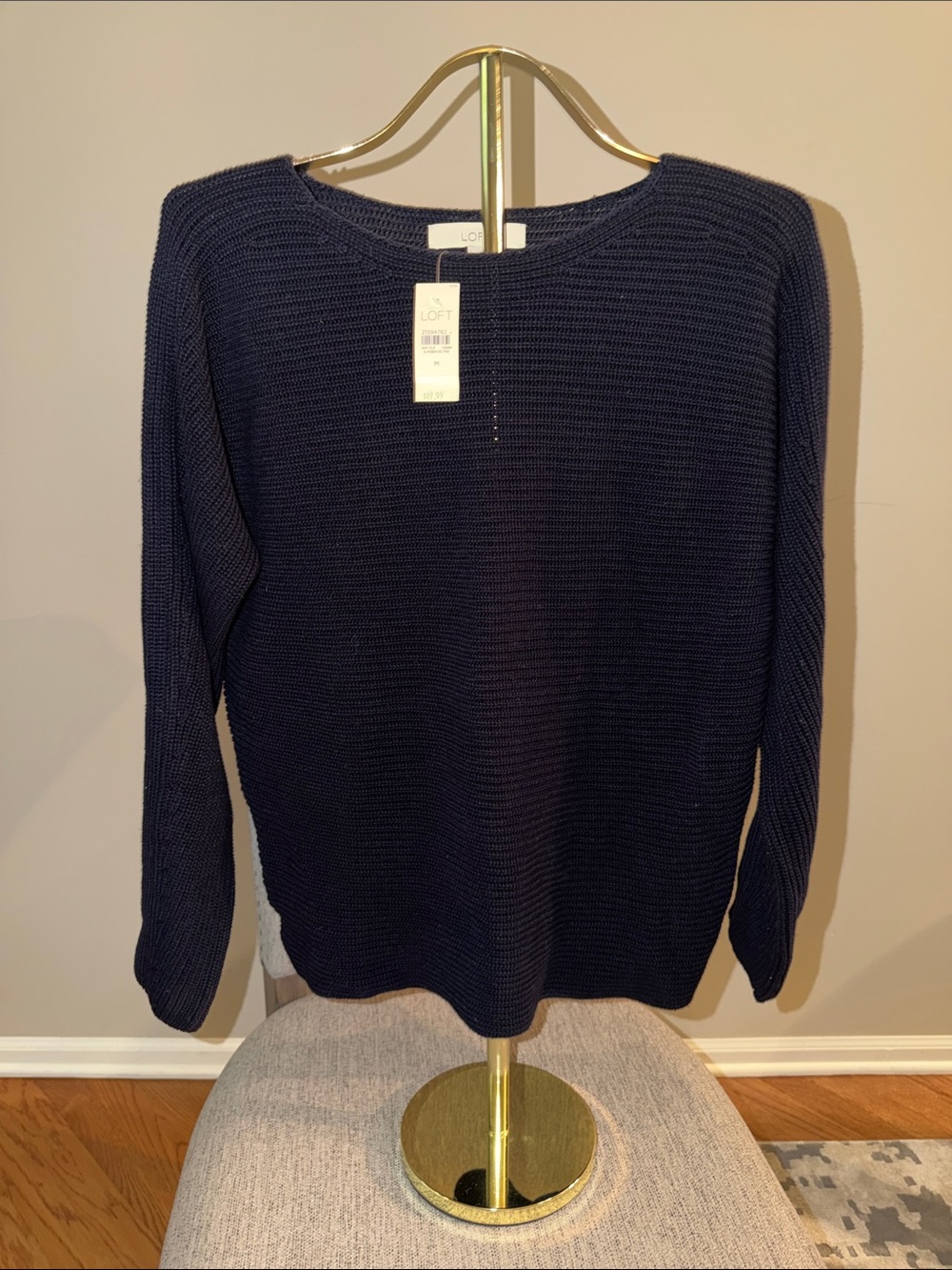 LOFT Black Textured Crewneck Sweater